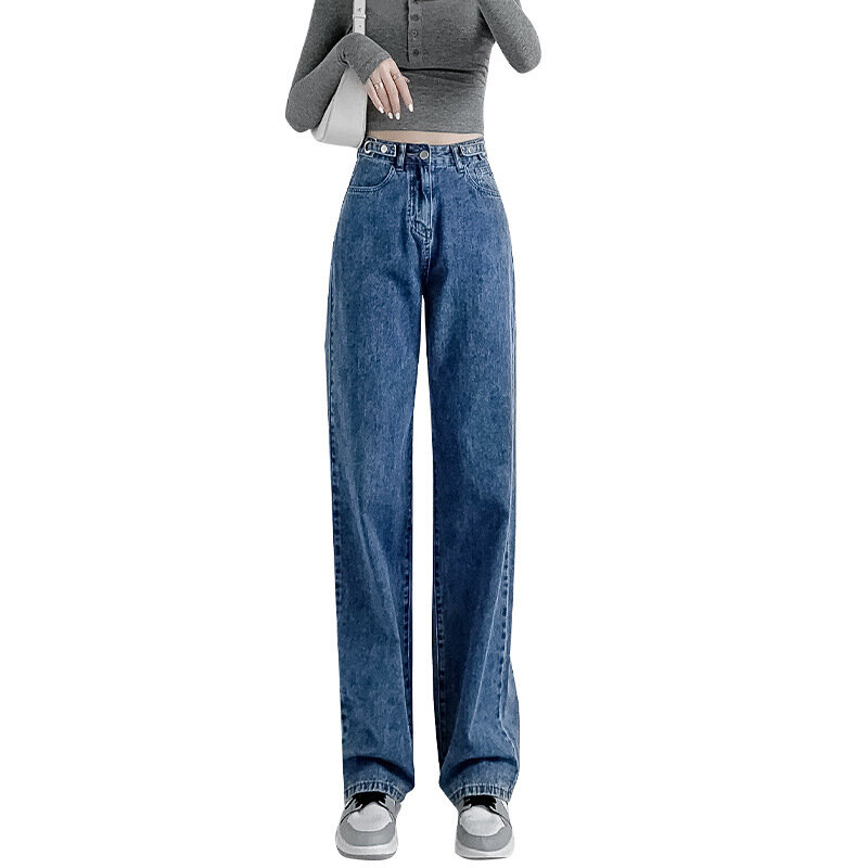 Straight denim women's spring and autumn 2023 new trend high waisted slim loose leg pants