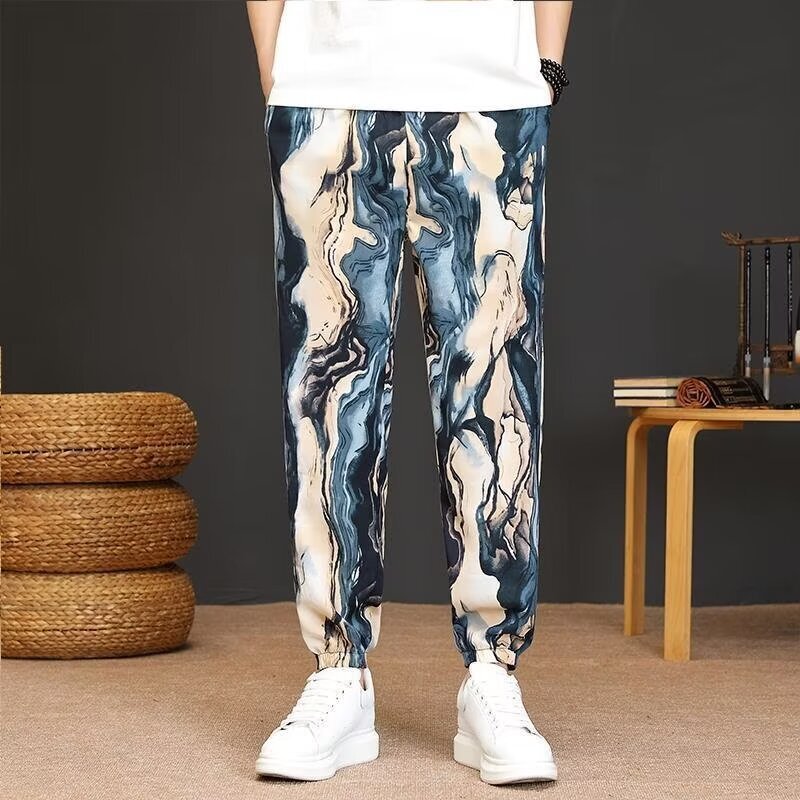 Fashion Casual Trousers Mid-rise Versatile Breathable Ethnic Style Retro Print Harem Trousers Sweatpants Men'S Streetwear Pants