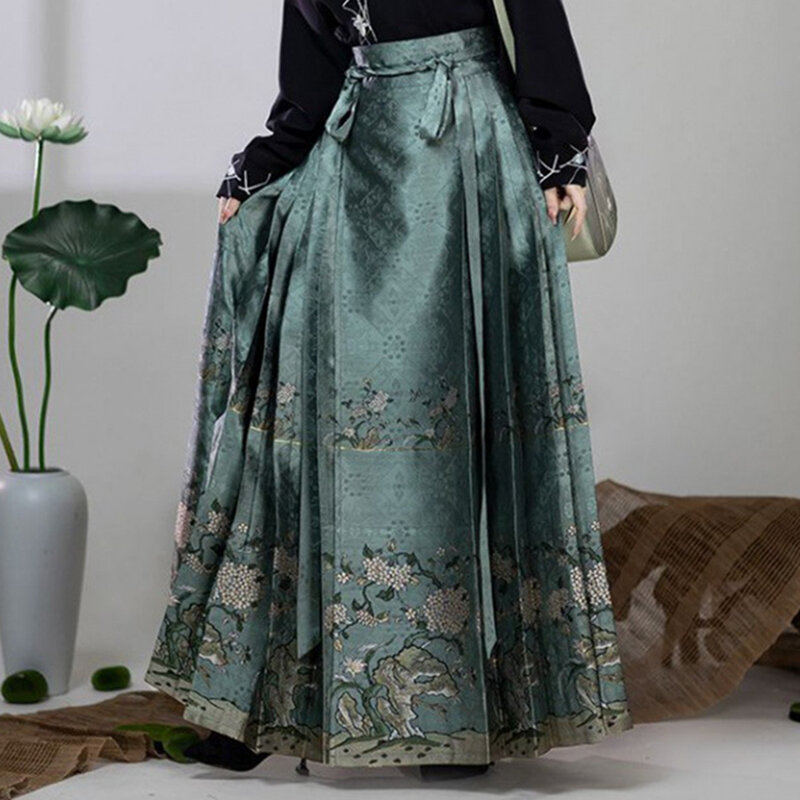 Elegante falda de cara de caballo de ocio diario, cintura ajustable Hanfu mejorada, estilo chino, con cordones, estilo nacional, Jacquard Retro