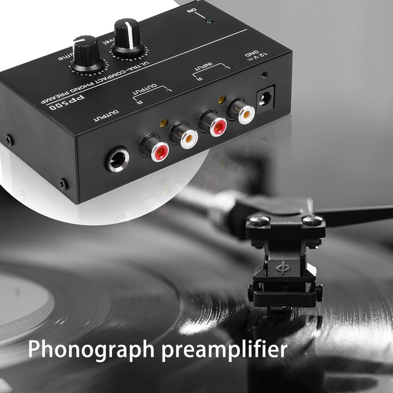 Ultra-Compact Phono Preamp com Treble Balance, Turntable Pré-amplificador, Ajuste de Volume, US Plug, PP500