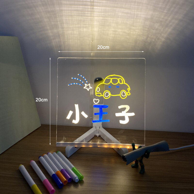 USB LED Light Night อะคริลิคข้อความหมายเหตุ Board กับวงเล็บ Erasable กระดานวาดภาพเด็กของขวัญเด็กห้องนอน Night Lamp
