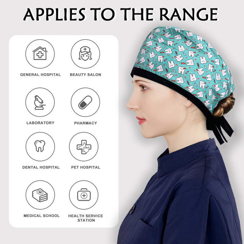 Nursery Scrub Cap Unisex Nurse Doctor Medical Hat Women Adjustable Lace Up Work Hat Printed Mens Scrub Nursing Caps Accessories