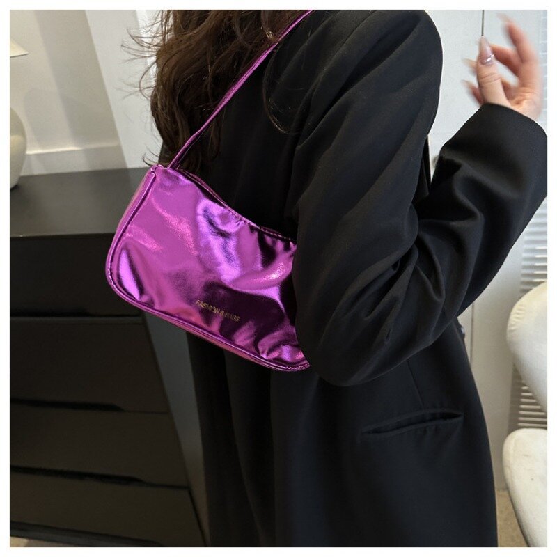 Новая маленькая сумка через плечо карамельных цветов для женщин, простая легкая сумка на плечо, глянцевая Повседневная сумка для подмышек для девушек