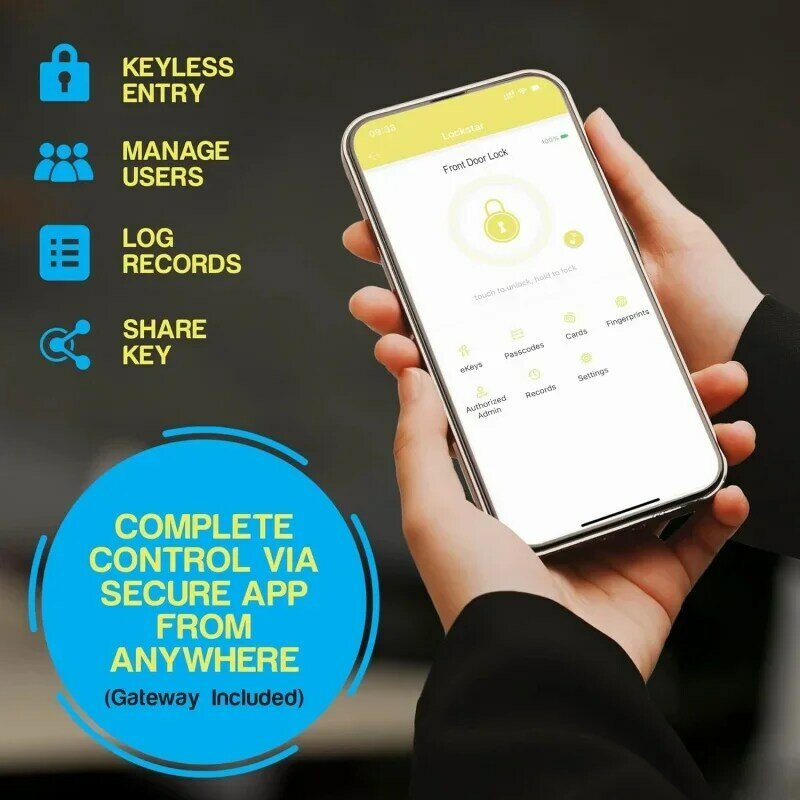 Lockstar®Smart door lock • keyless deadbolt • Multiple entry methods-app • fingerprint Touch ID • keypad code • fob • tradition