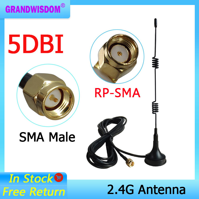 Antenna Wifi 2.4Ghz SMA maschio femmina RP-SMA 5dbi 2.4G IOT antena base magnetica ventosa antenne 3 metri cavo di prolunga wi-fi