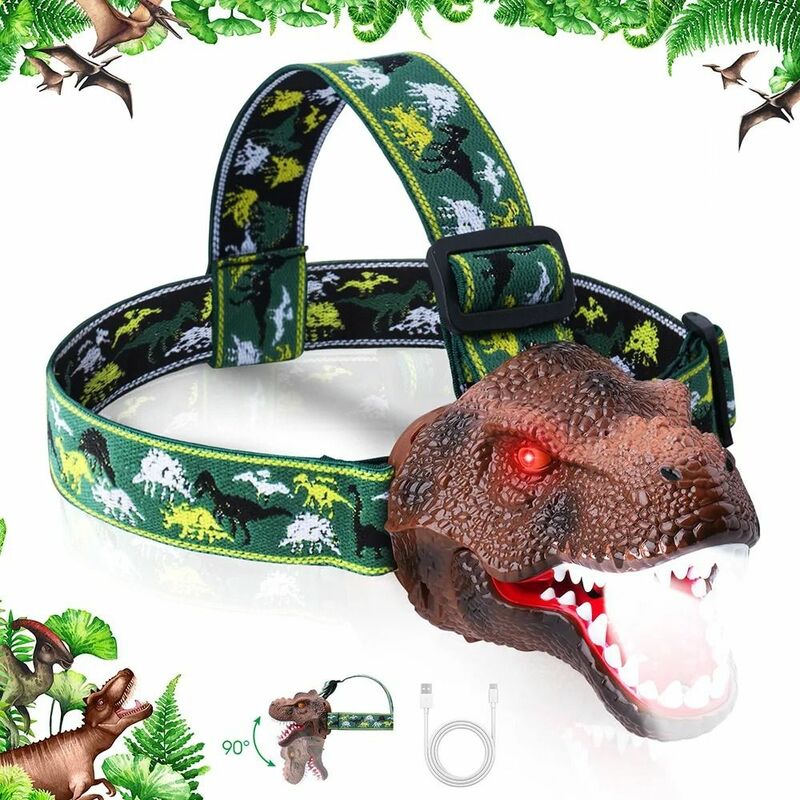 Regolabile bambini dinosauro faro torcia ruggente Dino LED campeggio Gear simulazione dinosauro USB ricaricabile