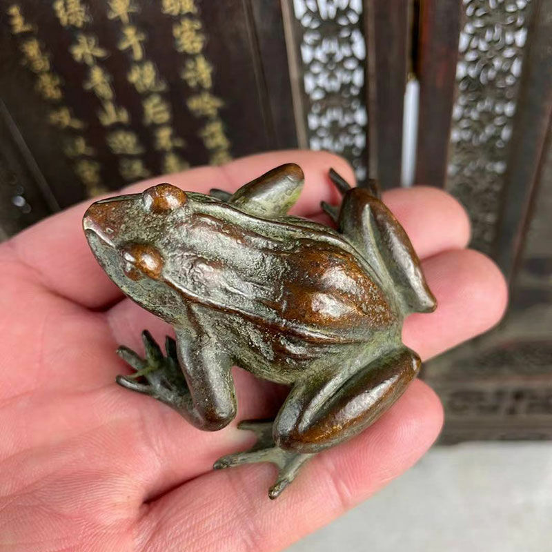 Grenouille en cuivre pur, petite poignée en bronze, décoration d'animal de compagnie de thé à la main
