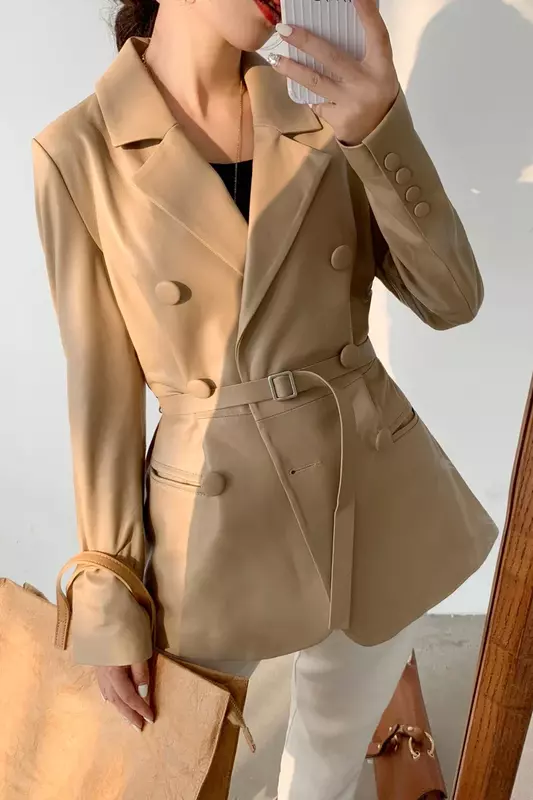 여성용 진짜 가죽 코트, 양가죽 코트, 봄 가을 옷, 슬림핏 벨트 재킷, PY24