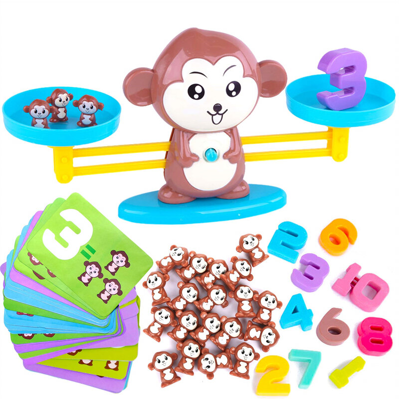 Jeu de maths balance singe Montessori, jouets pour enfants d'âge alth, développement des bébés, chiffres fuchsia