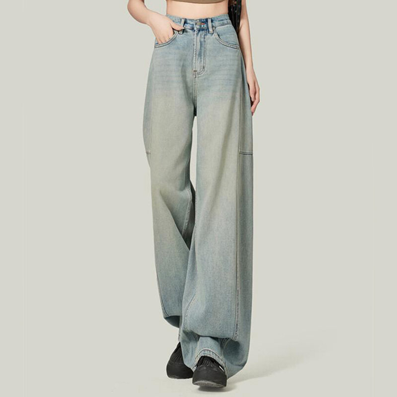 Calça jeans leve lavada e reta, estilo namorado, para limpar o chão, Y2K, rua, 2024