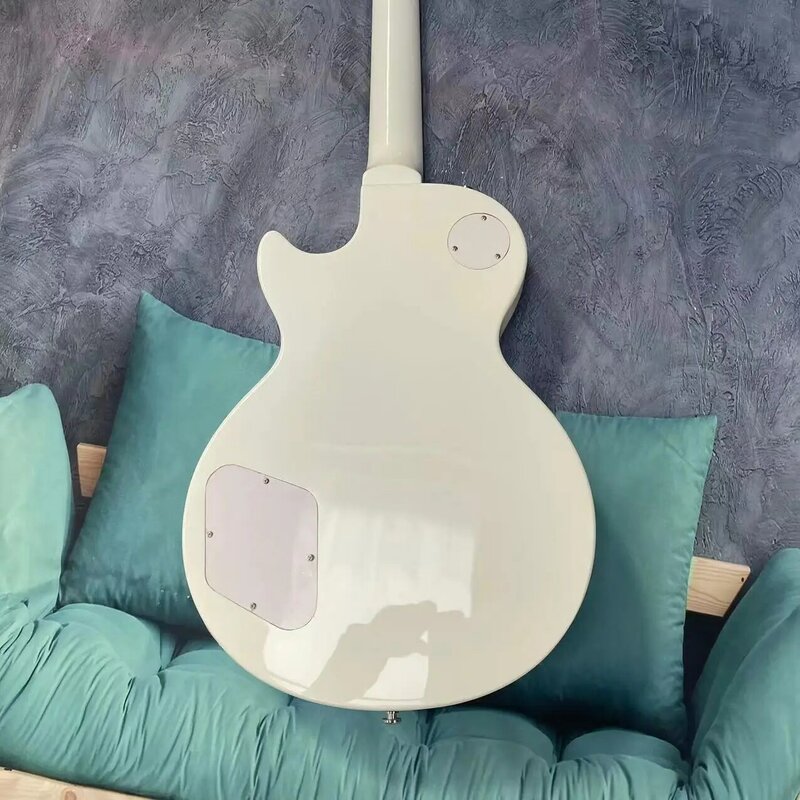 LP guitarra eléctrica integrada de 6 cuerdas, cuerpo blanco, diapasón de madera rosa, estilo de tono roto, toma de fotos de fábrica