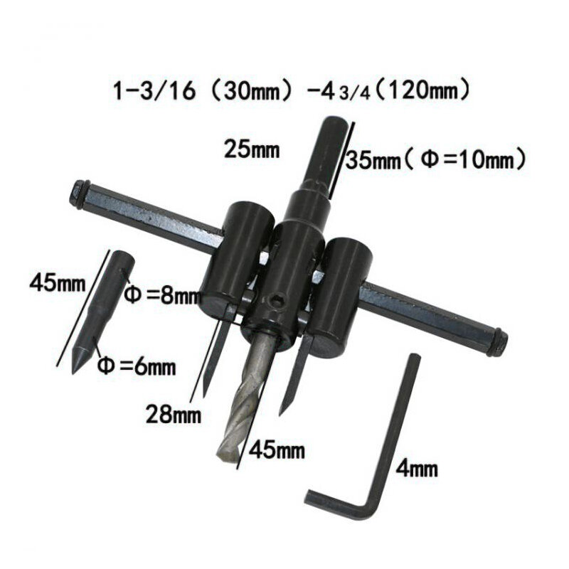 Cortador de agujeros circular ajustable de acero de aleación de 120-300mm, broca de madera, hoja de corte redonda, tipo aeronáutico, herramienta de bricolaje, abridor de agujeros