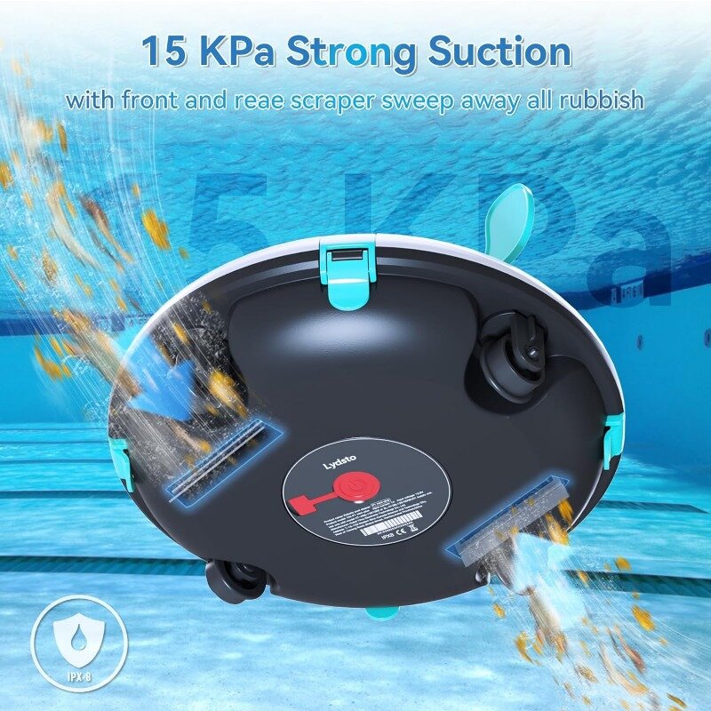 Vácuo de piscina para piscinas acima do solo, poderosa sucção, sensor de água, estacionamento automático, piscinas de fundo plano, 15KPa, 70 minutos, até 38 pés