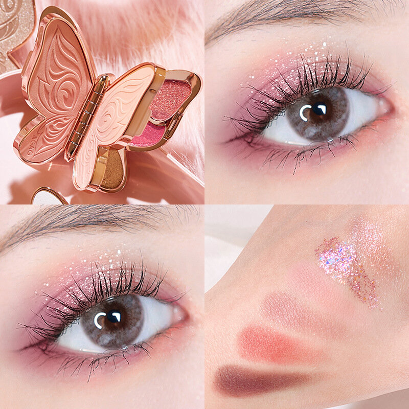 New 6 Colors Eyeshadow Palette Butterfly Eye Shadow Lucky Koi Pearl Sequins Glitter Matte Makeup Plate Glitter Eyeshadow