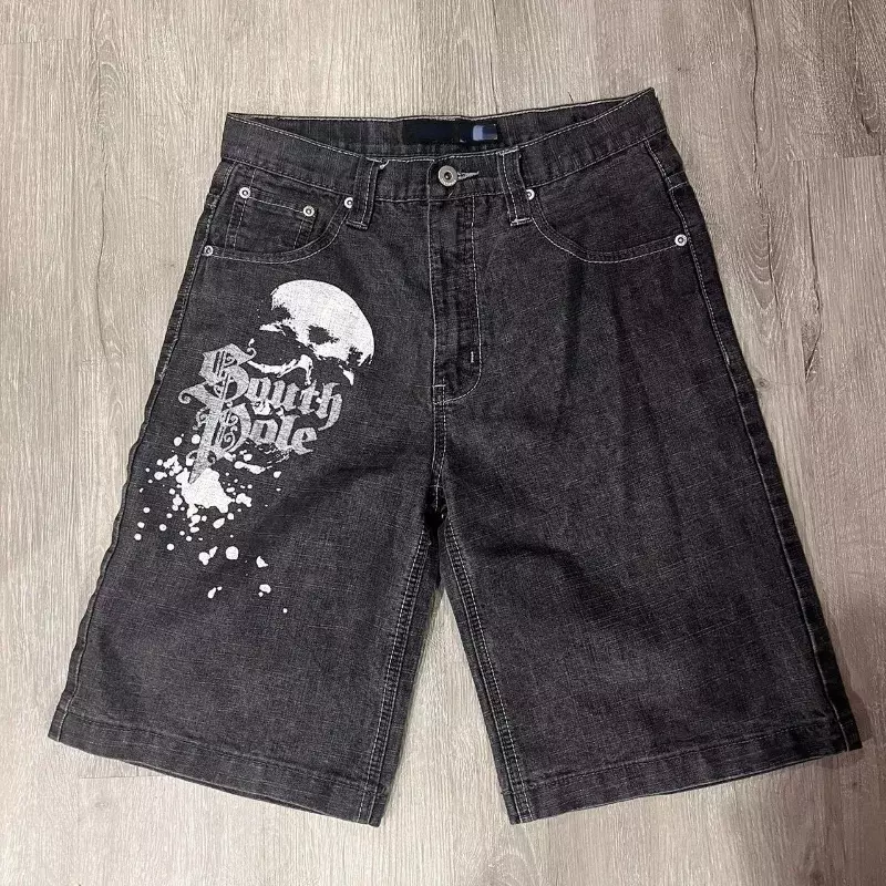 Hip Hop Y2k Shorts for Men Loose Casual Straight Jean Shorts Punk Denim Gym Shorts Men's Women's Summer Street Black Sweatpants
