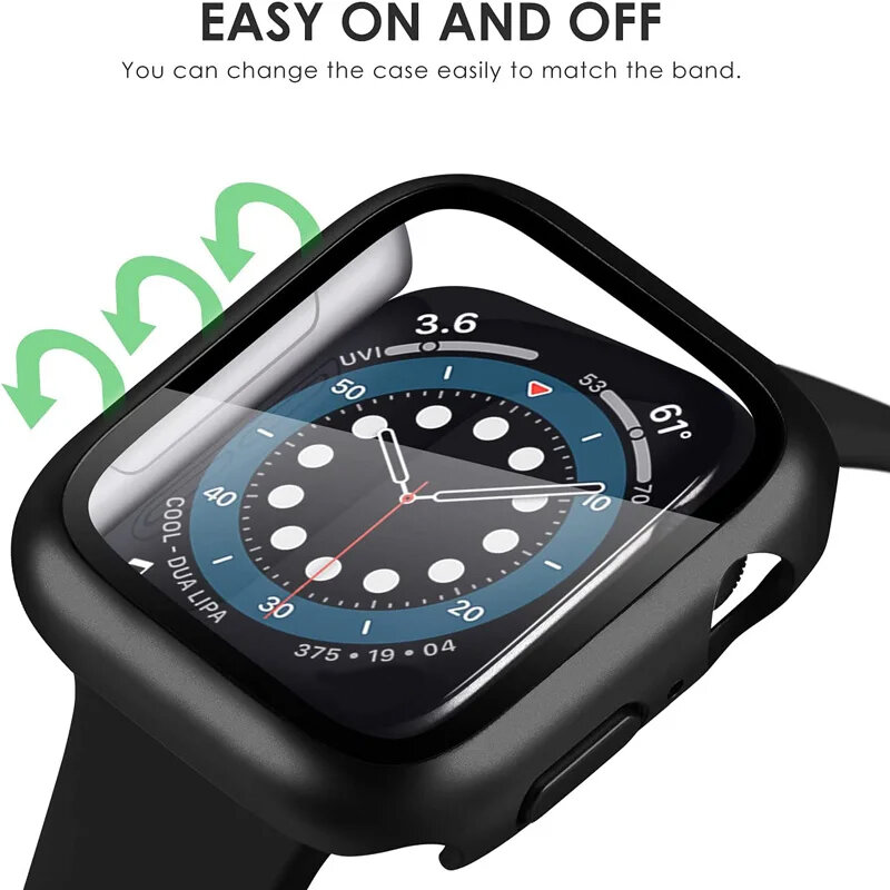 Cristal templado y funda para Apple Watch, Protector de pantalla para iWatch series 6, 5, 4, se, 7, 8, 9, 41mm, 45mm, 44mm, 40mm, 42mm, 38mm