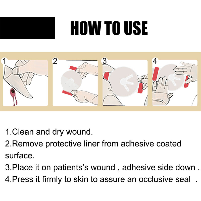 Trauma de emergência Adesivo, Medical Chest Seal, Ventilado Primeiros Socorros Patch, ferida Dressing, Outdoor Safety Survival Tool, 6pcs