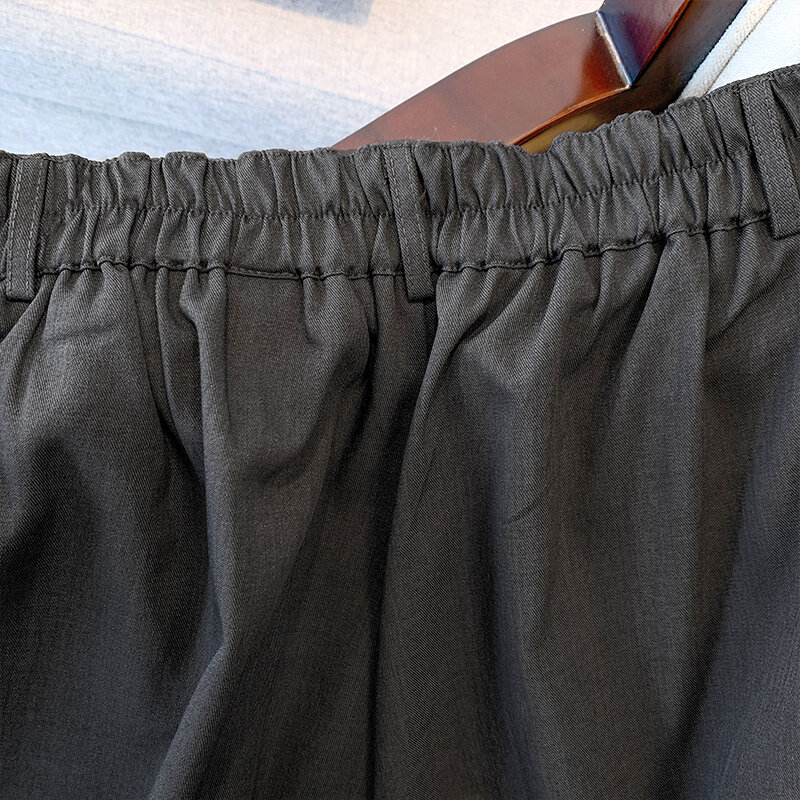 Женские серые деловые брюки больших размеров, однотонные широкие брюки из полиэстера, свободные и удобные праздничные брюки