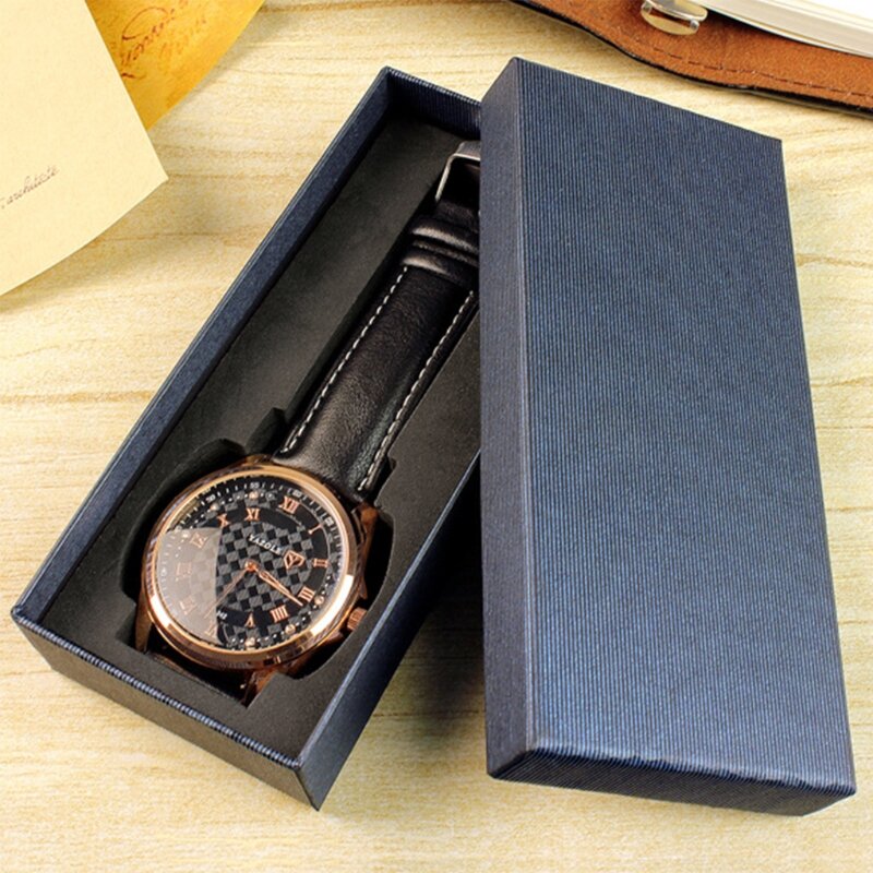 Caixa exibição relógio para estojo 14,5x6,5x3cm Caixa relógio retangular masculina presente 4 cores