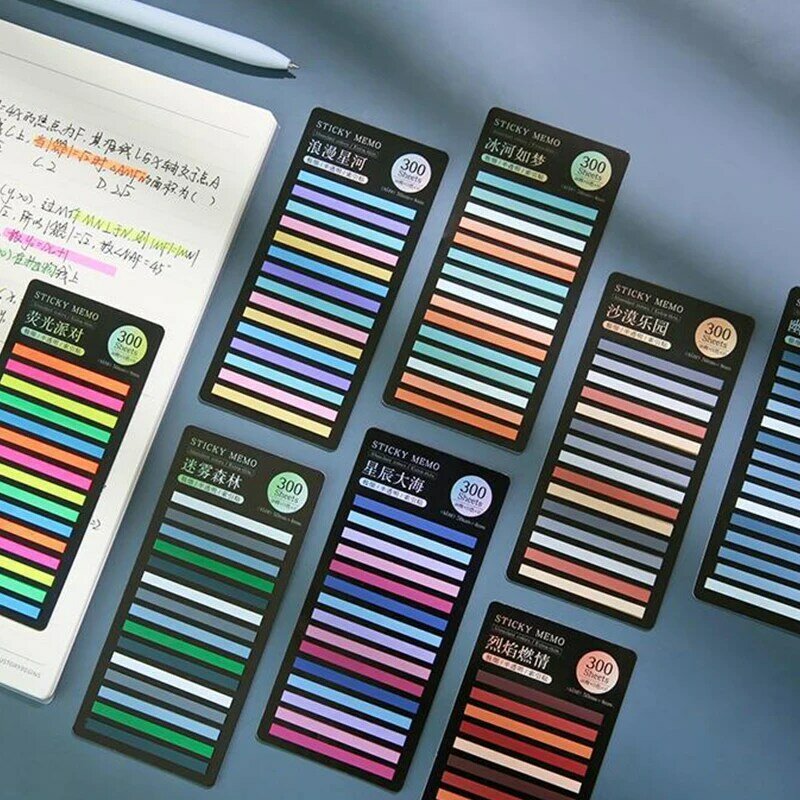 Rainbow Color Index Memo Pad, Extra Fino Pegajoso, Nota Transparente Fluorescente, Índice Adesivos, Etiqueta Adesiva, Material Escolar, 300 Folhas