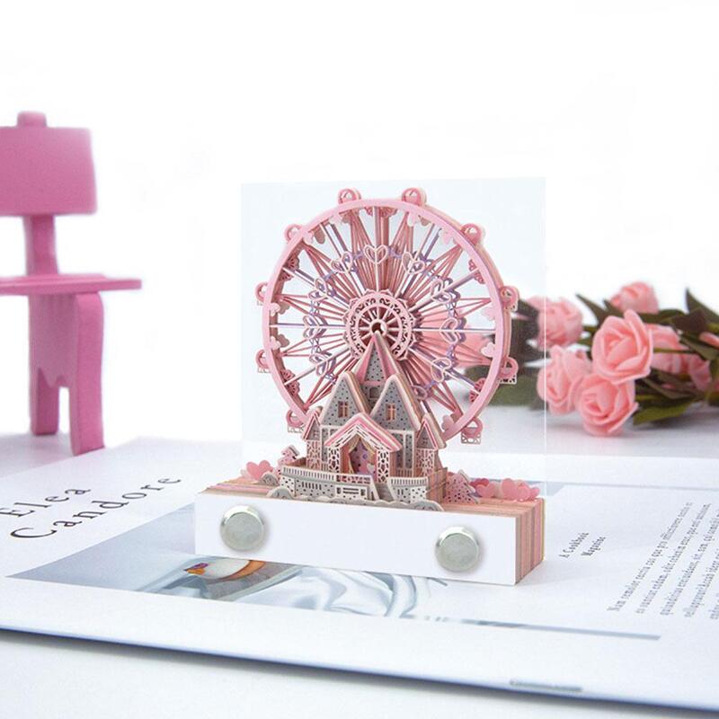 2024 calendario 3D Ferris Wheel Memo Notepad, orologi Art Notes, artigianato intaglio della carta fai da te per la decorazione della scultura dell'ufficio domestico del Desktop