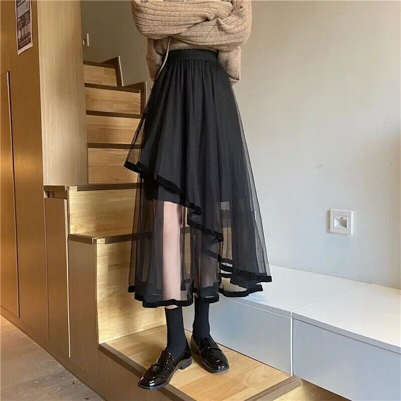 2024 Spring New High End Hanging Cake Skirt Mesh Skirt Irregular Spliced Fluffy Skirt Mid Length Half Skirt