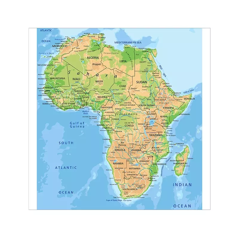 2016 버전 아프리카 지형도 캔버스 페인팅 벽 아트 포스터 및 인쇄물, 집 거실 장식 교육용품, 60x60cm