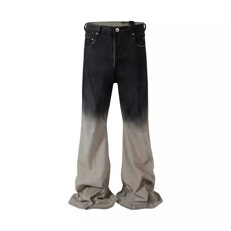 Джинсы-багги в уличном стиле для мужчин и женщин, повседневные Прямые брюки-клеш из денима с эффектом потертости и градиентного цвета