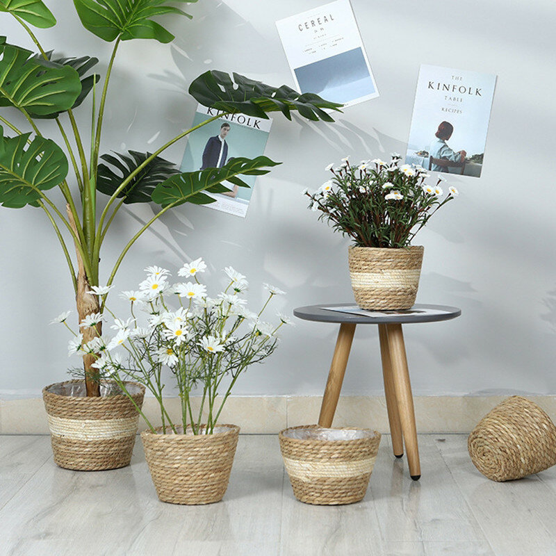 花のある籐の植木鉢,草のプランター,屋内と屋外の植木鉢のカバー,植物のコンテナ