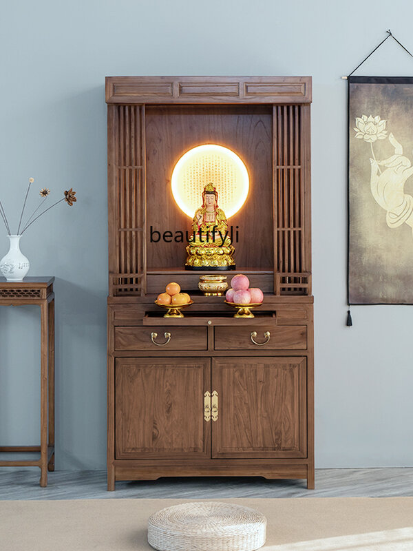 Estatua de Buda de madera maciza para el hogar, mesa de adoración de Dios de la riqueza, muebles de santuario de Buda de estilo chino, nuevo