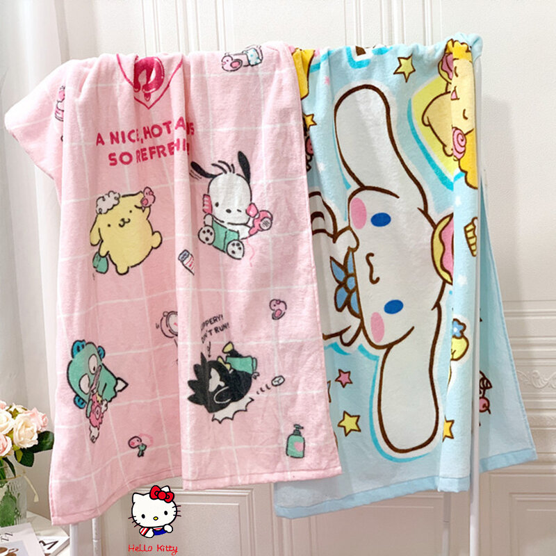 Toalla de baño de dibujos animados de Hello Kitty Sanrio, toalla de playa portátil de 120x60cm, Melody Cinnamoroll, toalla absorbente, regalo de vacaciones