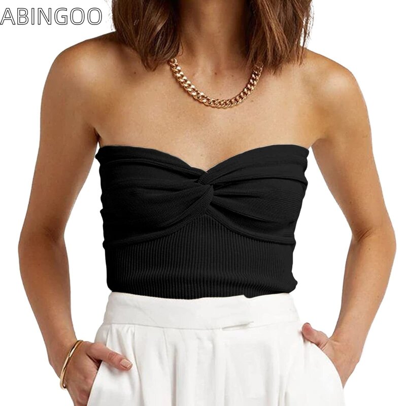 ABINGOO-Camisa sem alças de malha para mulheres, pulôver sem alças, sutiã apertado sem alças, sling curto, sólido, doce, primavera, verão, Y2K