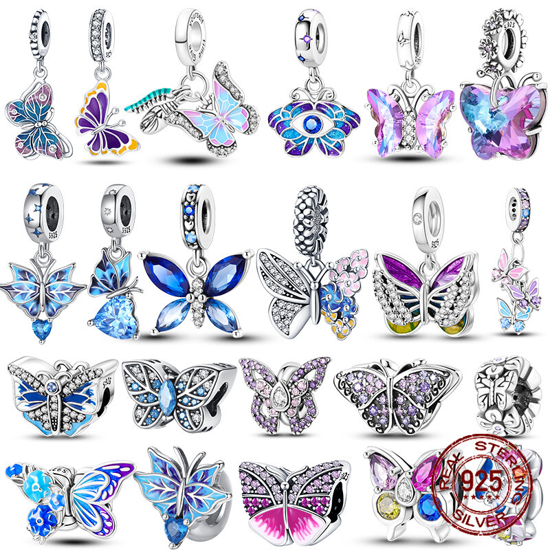 Moda 925 argento fantasia farfalla colorata serie pendenti perline Charms Fit Pandora 925 braccialetto originale gioielli fai da te