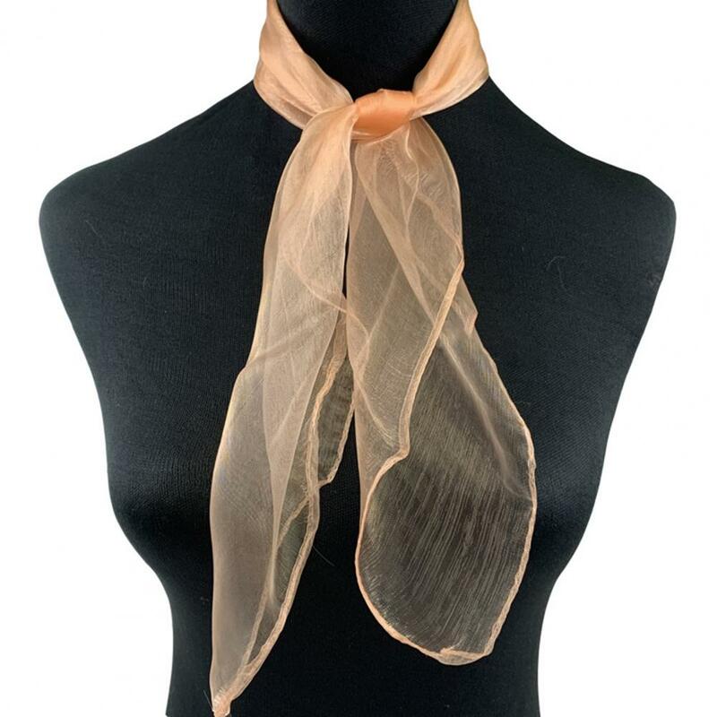 Pañuelo de satén liso para mujer, bufanda cuadrada transparente, de malla, Color sólido, 2 piezas