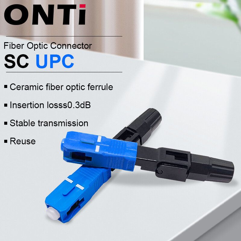 ONTi-conector rápido de fibra óptica, conector óptico de modo único FTTH, ensamblaje de campo de adaptador SC, SC UPC integrado, 50-400 piezas