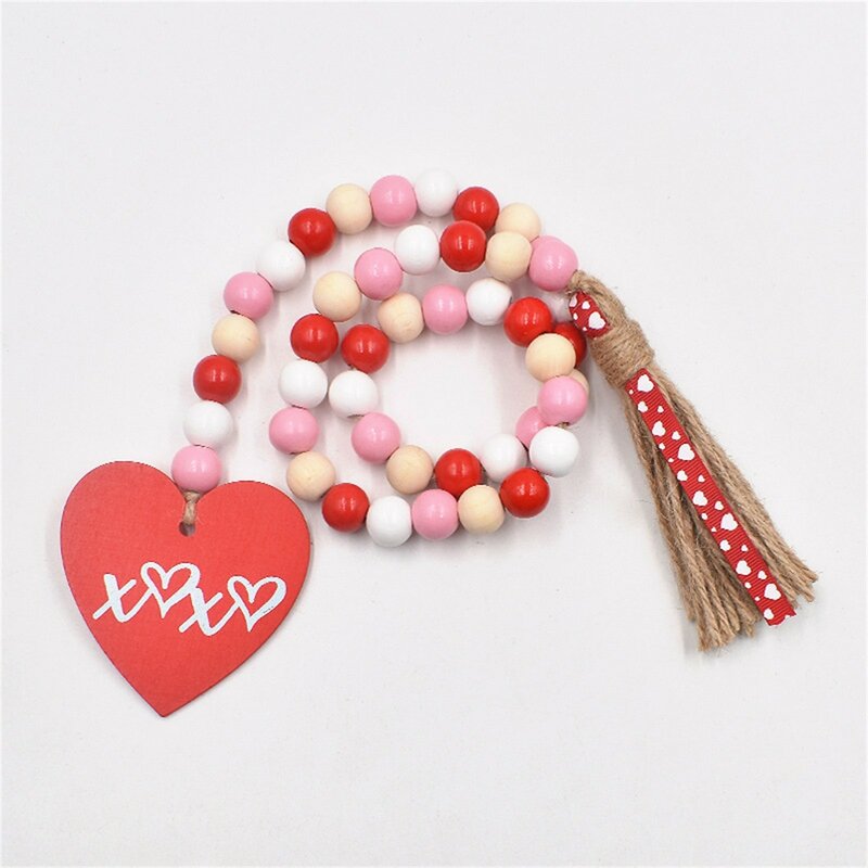 New 2024  Wood Bead Garland With Tassels Wooden Love Heart Ornaments Tiered Tray Decorations Suministros Para Fiestas