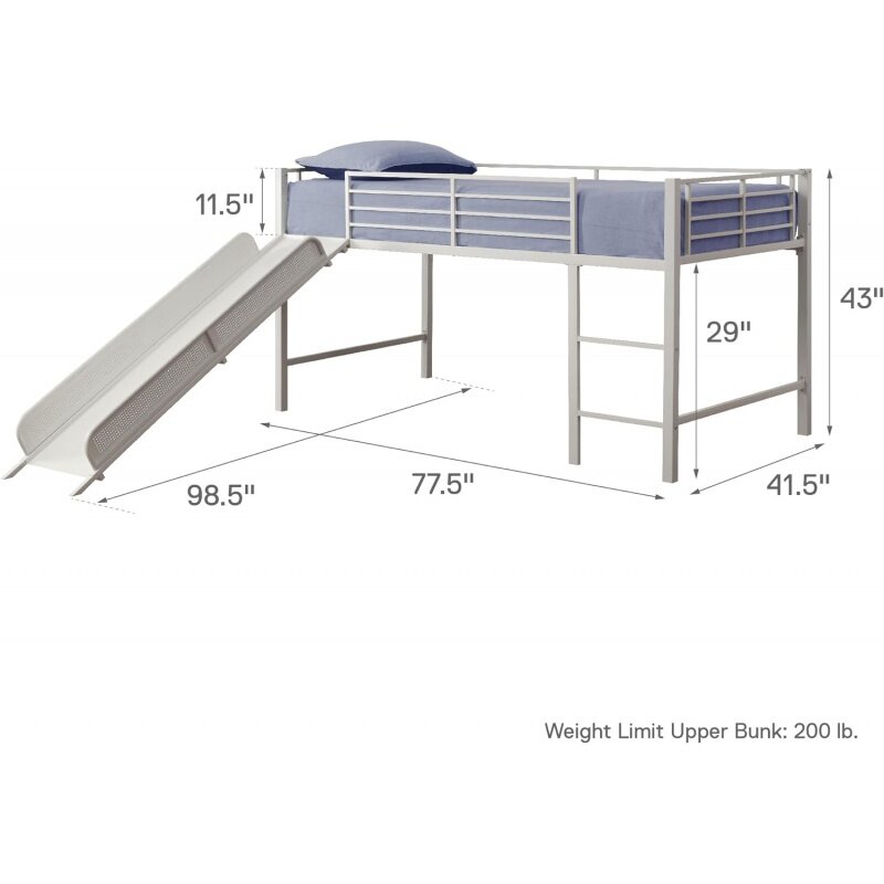 DHP-Cama Júnior Twin Metal Loft com Slide, Design Multifuncional, Branco com Slide