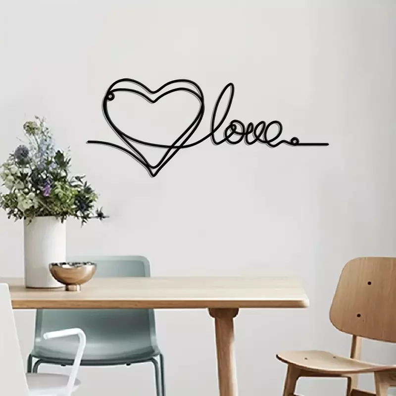 CIFVP Deco-Décoration murale en métal en forme de cœur d'amour, ornement minimaliste, pendentif d'art au trait, décor d'art pour la maison