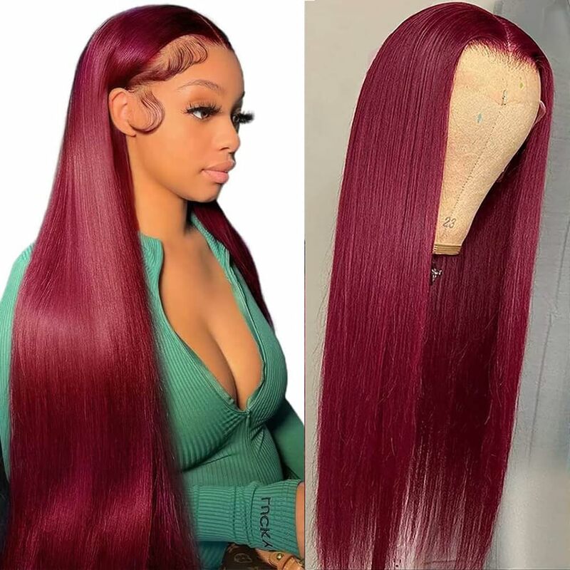 200% Gęstość 26Inch 13x6 Lace Front Wigs Human Hair Red Wigs Straight 99J Burgundy Lace front wigs human hair Pre Plucked