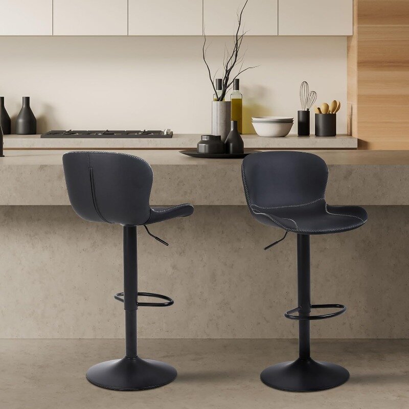 Bar Stools Set of 2, PU Leather Counter Height Barstools with Back, Height Adjustable Swivel Bar Chairs,
