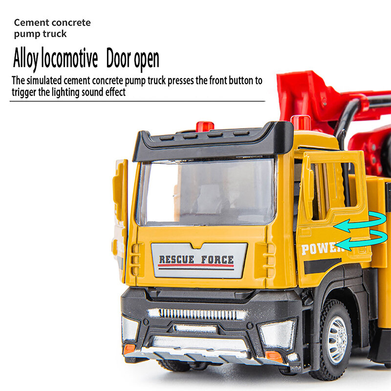 1/50 Concrete Pump Truck Toy Car Diecast Meatl Vehicle Model Pull Back Sound & Light Miniature Collection Gift For Boy Kid