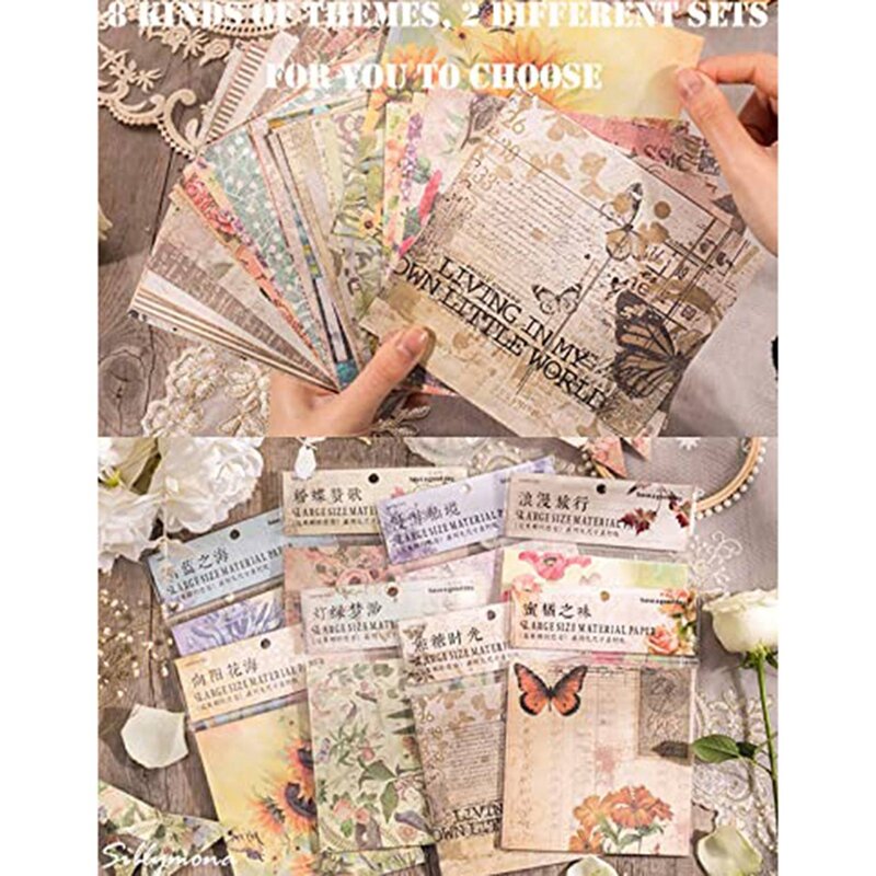 Neu-120 Stück Deko-Papiere für Scrap booking, 5,5x5,5 Zoll Vintage Decoupage Papier Junk Journal Lieferungen