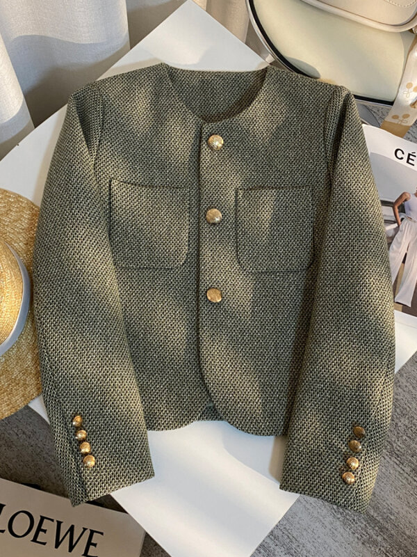 Chaqueta pequeña de un solo pecho para mujer, chaqueta de traje verde con fragancia, abrigo informal que combina con todo, primavera y otoño, 2023