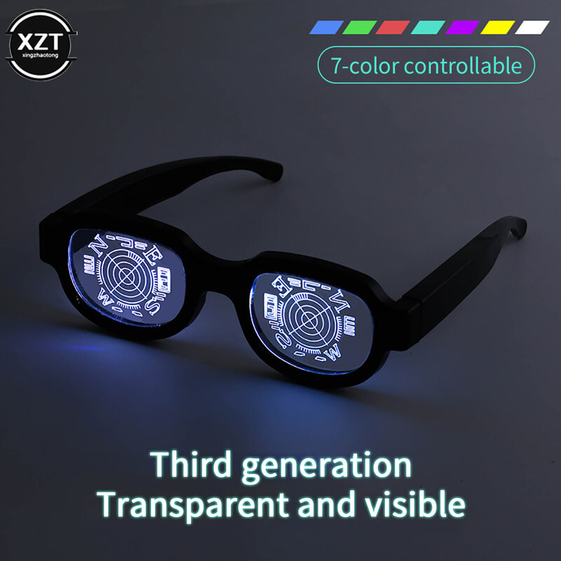최신 LED 빛나는 안경 빈티지 펑크 남성 여성 축제 파티 KTV 바, 다채로운 조명 안경 충전식 사각형 안경