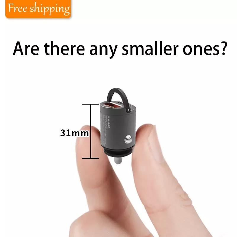 Mini carregador de carro para iPhone, Xiaomi, Huawei Mobile Phone, instalação oculta, USB e PD, altura 31mm, 45W, não saliente