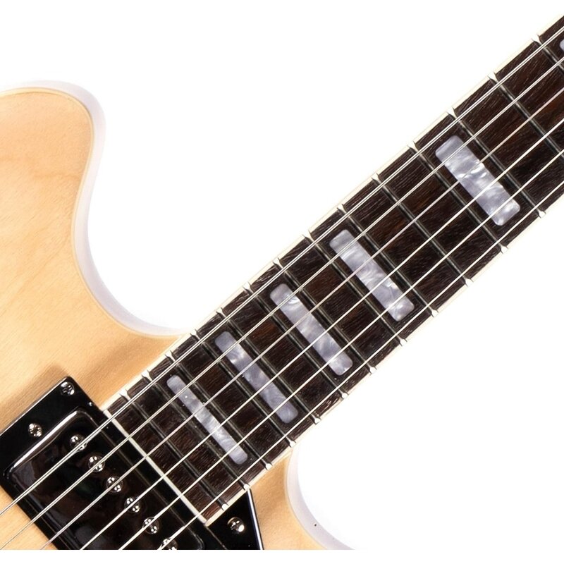 Gitar listrik dengan skala penuh, fret baja tahan karat (Natural), gitar bodi semi-hollow