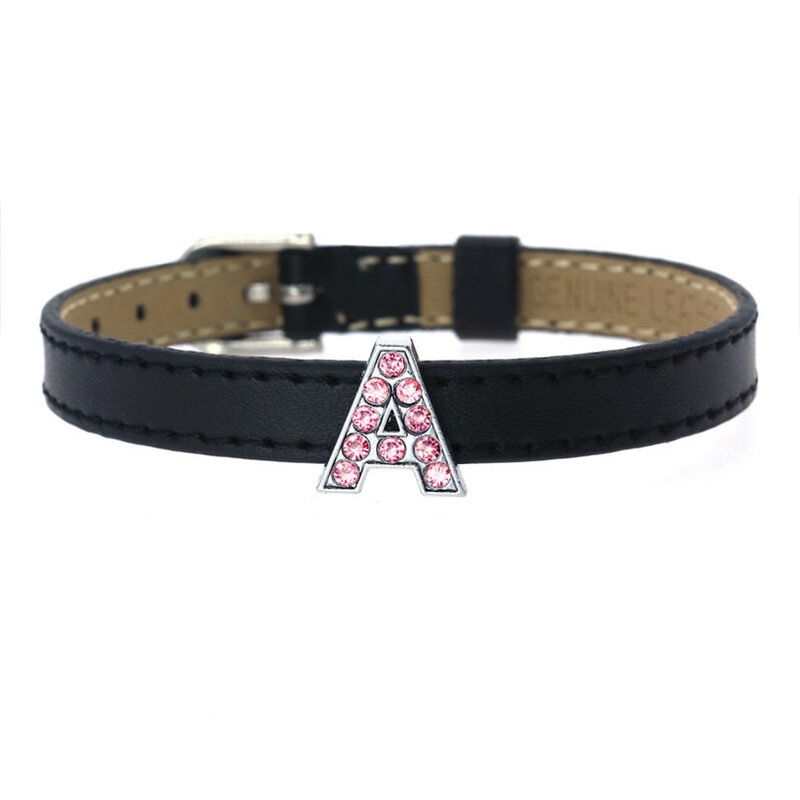 A-Z 8mm rosa pieno di strass diapositive lettere per braccialetto che fa alfabeto braccialetto fai da te collare per animali domestici portachiavi gioielli donna regalo 1 pz