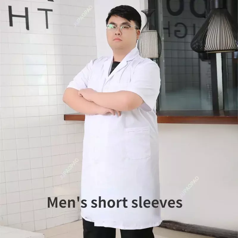 Bata de laboratorio de manga corta para médico, vestido de enfermera, uniformes médicos de manga larga, chaqueta blanca con cinturón de cintura ajustable, talla grande
