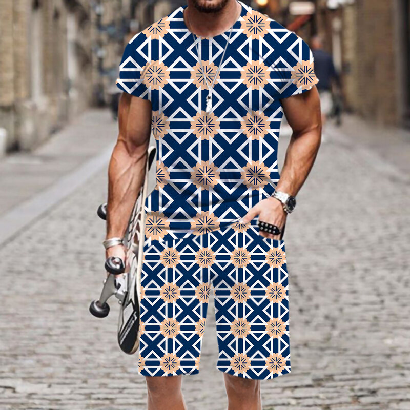 Camiseta masculina shorts definir 3d impresso retro clássico 2022 novo agasalho praia topos casual moda o pescoço verão rua roupas esportivas