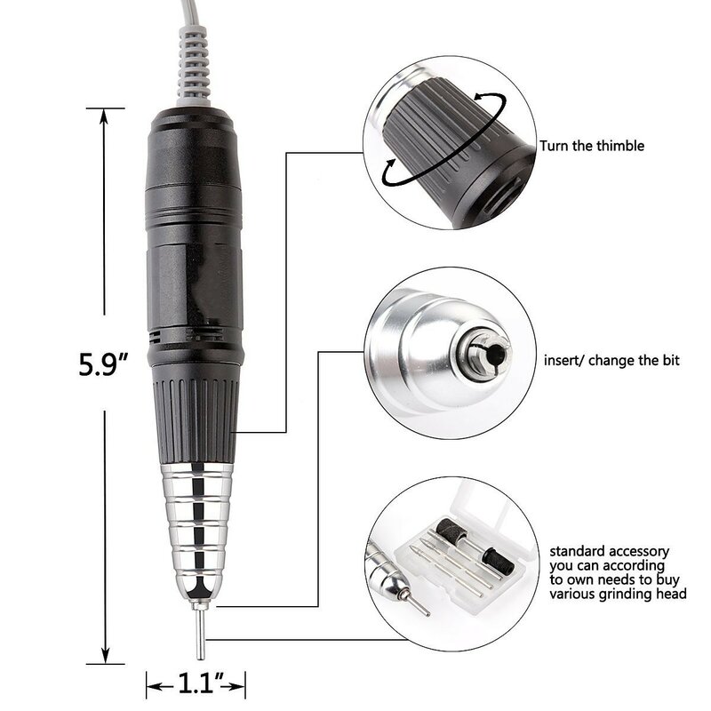 For Up200 Nail Drill Handpiece 3 Pins Professional E File for Gel Nail Drill Bit Gel Polish 35000RM